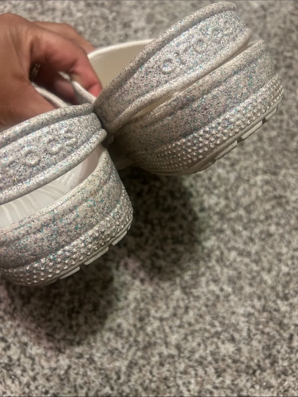 CROCS Kids Glitter Clogs in Silver Multi